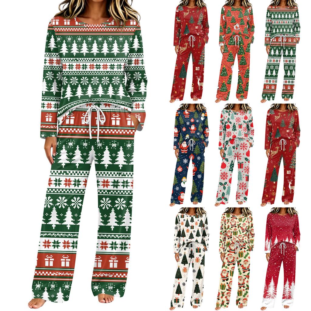 Women's Christmas Print Long Sleeve 2 Piece Set with Casual Pants