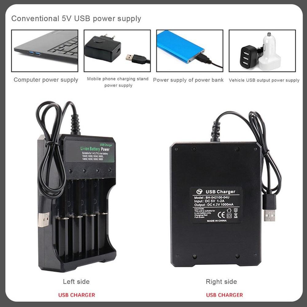 4 Slot USB Battery Charger for 18650 3.7V Li-ion Rechargeable Cells Compatible with 10440 14500 16340 18500 18350 14650 16650
