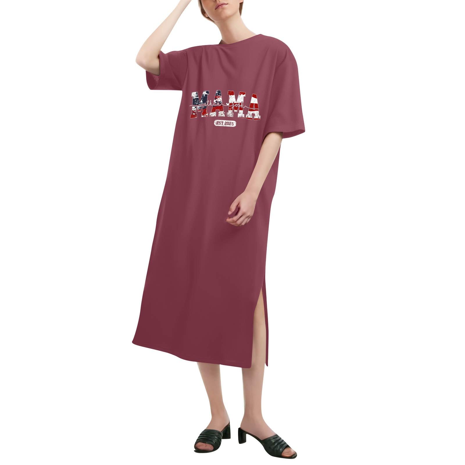 

Свободная рубашка с коротким рукавом и круглым вырезом с принтом ко Дню матери, модные повседневные платья MAMA XXL розовый