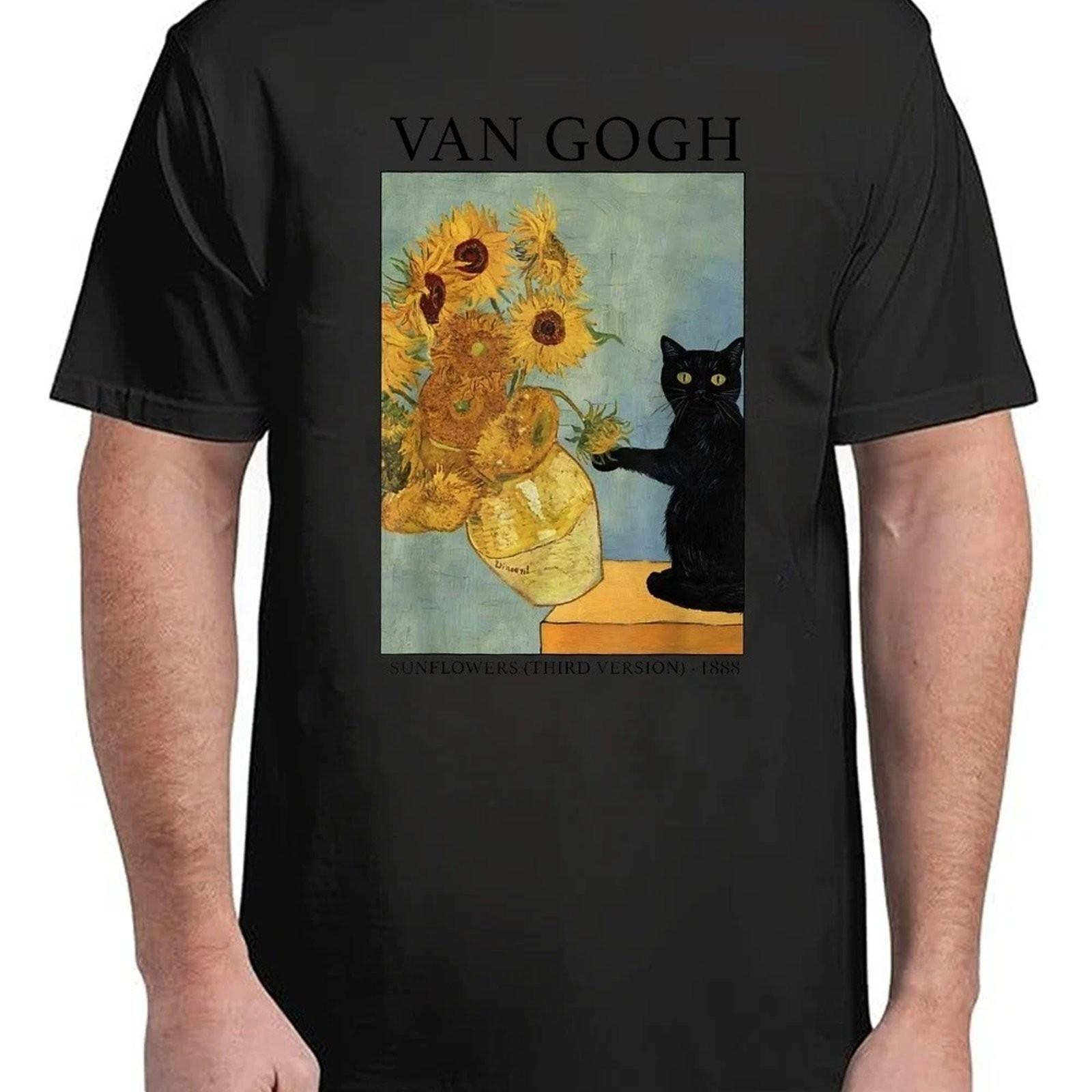 Van Gogh Cat Sunflowers Funny Graphic Tee Unisex T-Shirt Vintage Cool Gift XXXL