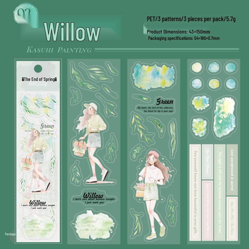 Ketchup Girl Spring Die-cut PET Stickers: Choose 3 Sheets from 6 Designs for DIY Journal Decoration