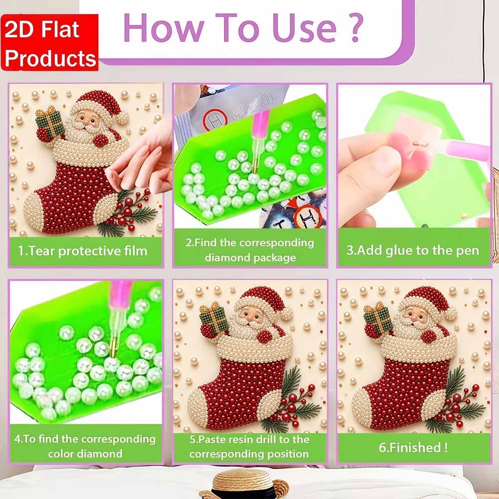 Pearl painting Christmas Santa Claus stocking art kit handmade DIY holiday home decor wall art painting