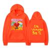 Unisex Black Hoodie Heart Character Tropical Sunset Double Sided Graphic Pullover Sweatshirt Streetwear