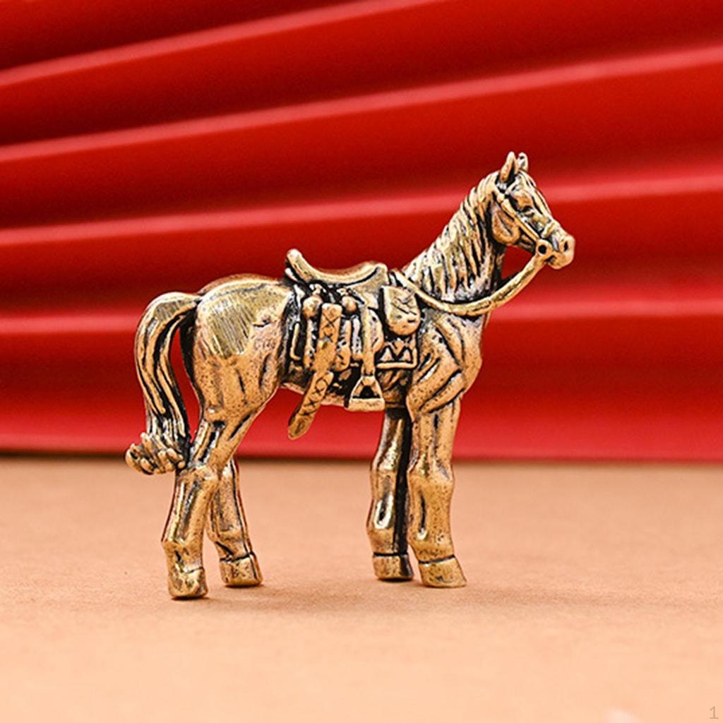 Brass Horse Figurine Chinese Feng Shui Small Sculpture for Desk Living Room Home Office