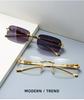 Vintage Rimless Cut Edge Sunglasses Luxury Golden Leopard Frame Uv400 Fashion Designer Shades