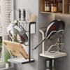 Wall-Mounted Multi-Functional Storage Rack: Cutting Board, Lid, Knife, Spoon, Chopstick Holder - No-Drill Installation.