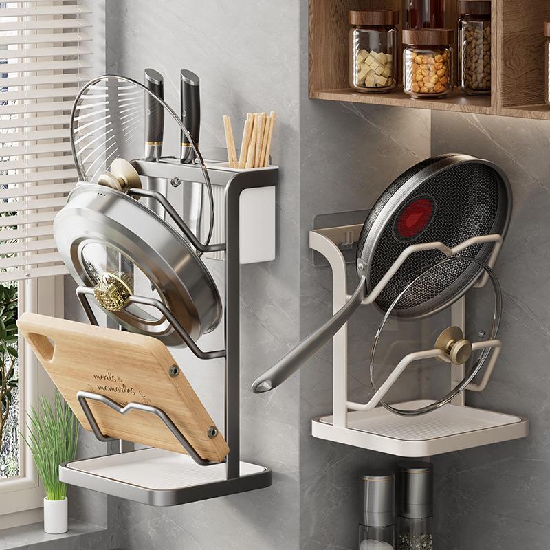 Wall-Mounted Multi-Functional Storage Rack: Cutting Board, Lid, Knife, Spoon, Chopstick Holder - No-Drill Installation.