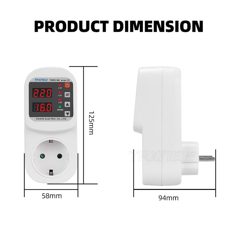 Automatic Voltage Current Protector Socket AC 220V 110V Adjustable 16A Power Surge Protector EU Plug Socket Safe Protect