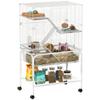 Small Animal Cage of 4 Levels with Wheels Deep Tray Ramps Platforms and Feeder 73x47x123 Cm White
