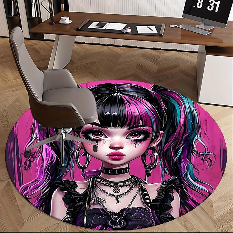 1pc Anime Design Round Carpet for Office Chair Mat, Anti Slip Rug Home Decor, Living Room, Bedroom, Game Room Festival Gift