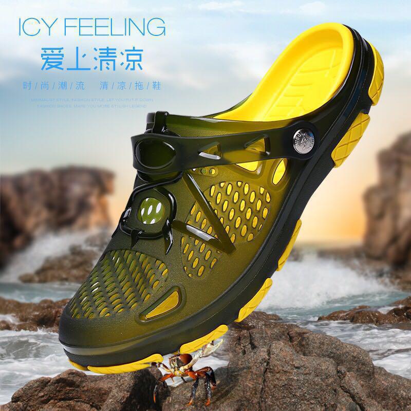 Sandales homme antidérapantes imperméables été chaussures à trous sandales homme chaussures de plage mode décontractée demi-pantoufles 802