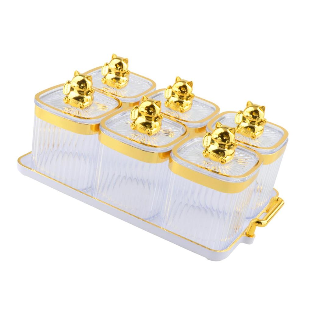 Sugar Jars 6 Grids Multifunctional Dry Fruit Jars with Lid Food Storage Container for Kitchen Party Home Dining Room Fruit