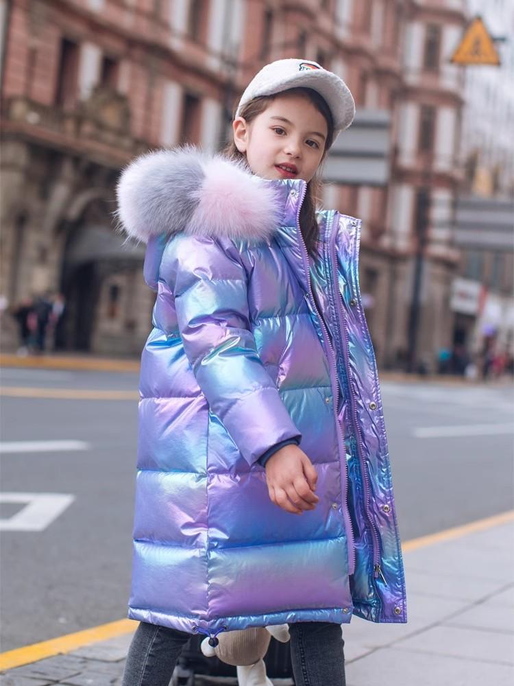Medium and long children's down jackets, girls' medium and older children's thickened warm winter jackets