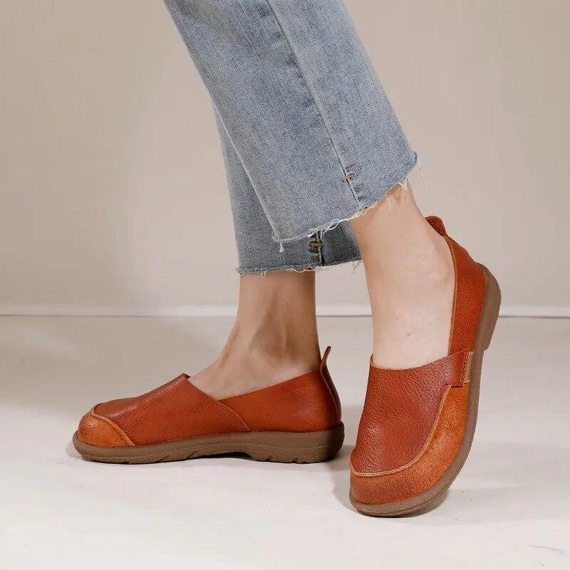 

Johnature женская обувь из натуральной кожи на мягкой подошве, лоферы из мягкой воловьей кожи, удобные туфли на плоской подошве с круглым носком