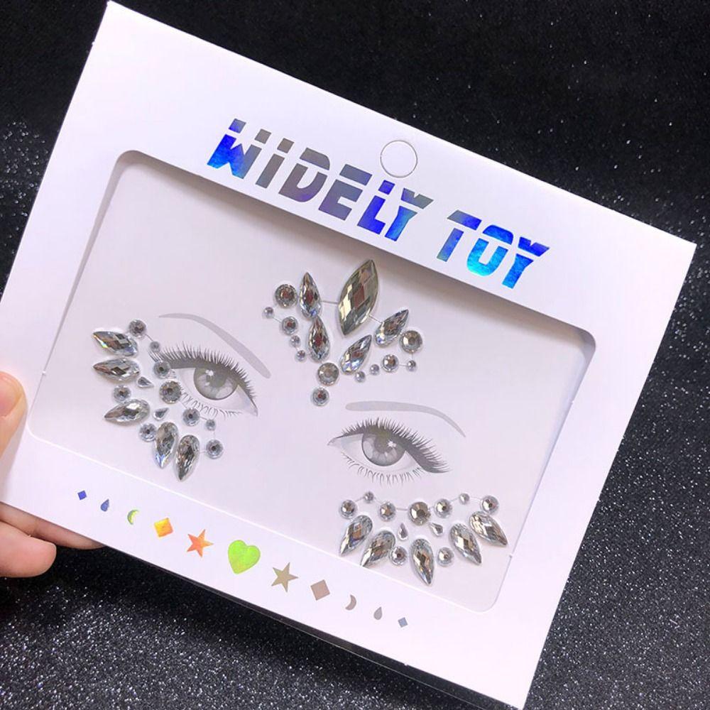 Waterproof 3D Rhinestones Sticker Fake Tattoo Glue Free Crystal Facials Sticker Beauty Colorful Temporary Tattoo Sticker Women