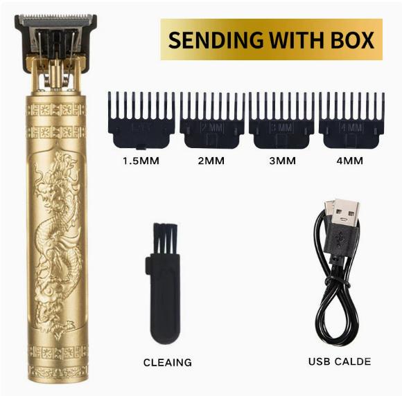 Vintage T9 Electric Hair Clipper Professional Men's Rechargeable Barber Trimmer for Men Dragon Buddha Design