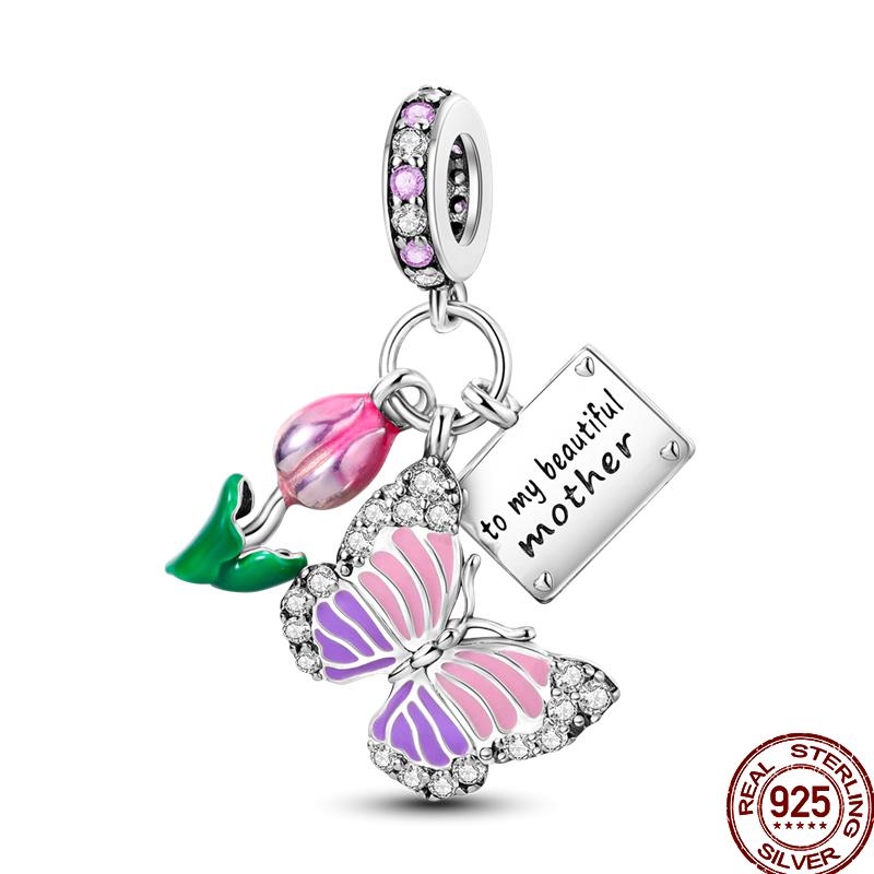 Frühlings-Charm Kupfer Vierblättriges Kleeblatt Schmetterling Libelle Anhänger Perlen Geeignet Für 3Mm Original Armband DIY