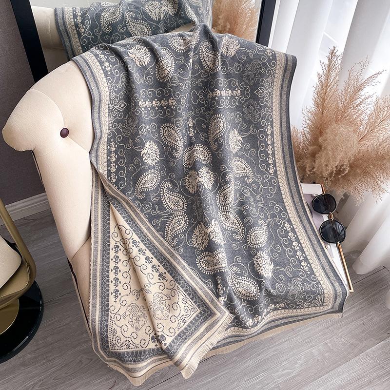 Cashew Flower Versatile Temperament Thickened Scarf Long Outer Shawl Fringed Jacquard Cape