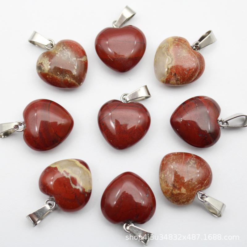 16MM Heart-Shaped Natural Stone Pendant: Amethyst Rose Quartz Green Aventurine Tiger Eye