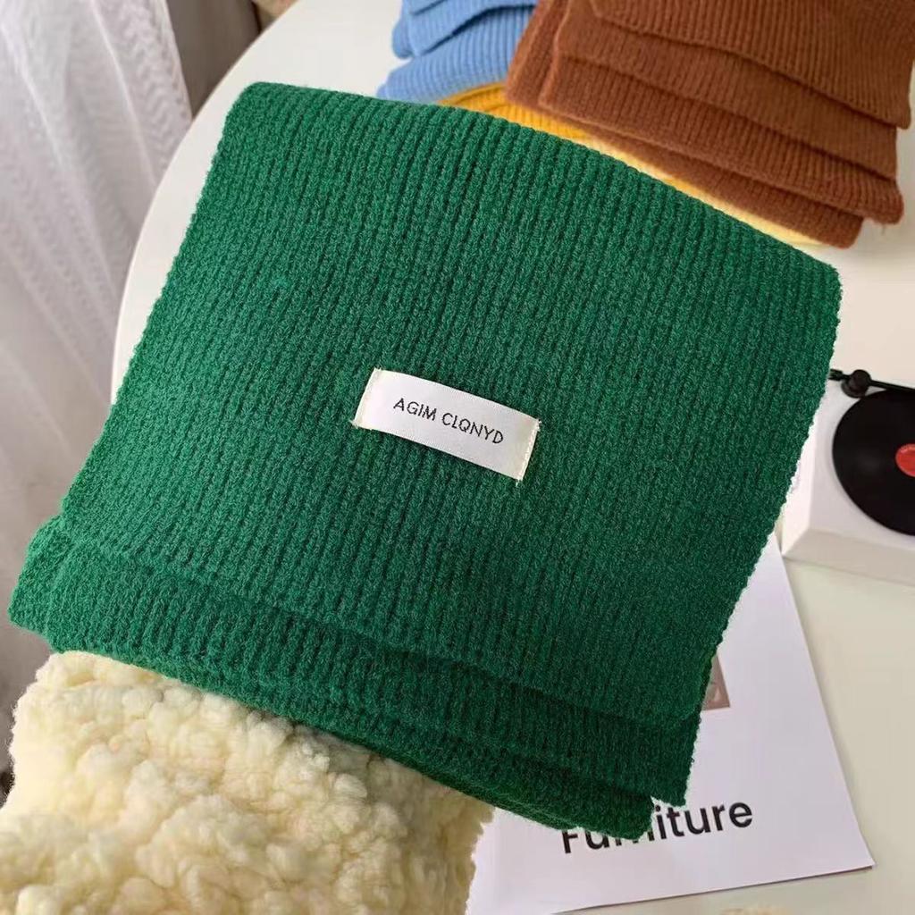 New Solid Color Haze Blue Scarf Korean Version Versatile White Woolen Scarf Winter Couple Men and Women Students