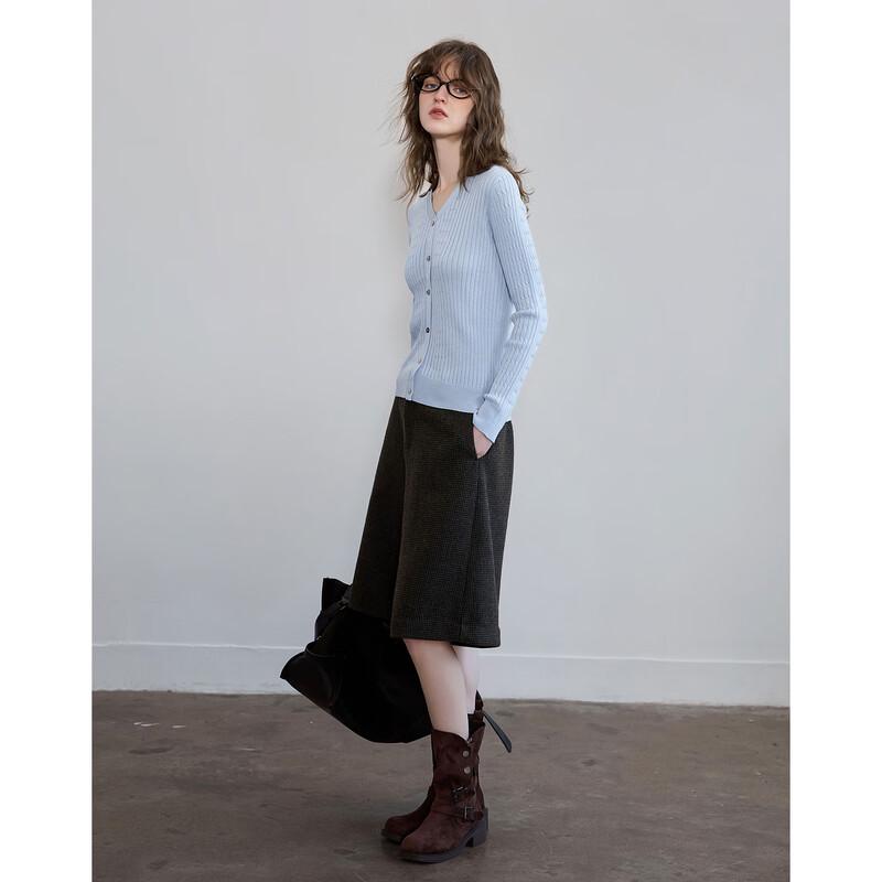 DEMAUNA Women's V-Neck Color Block Cable Knit Cardigan