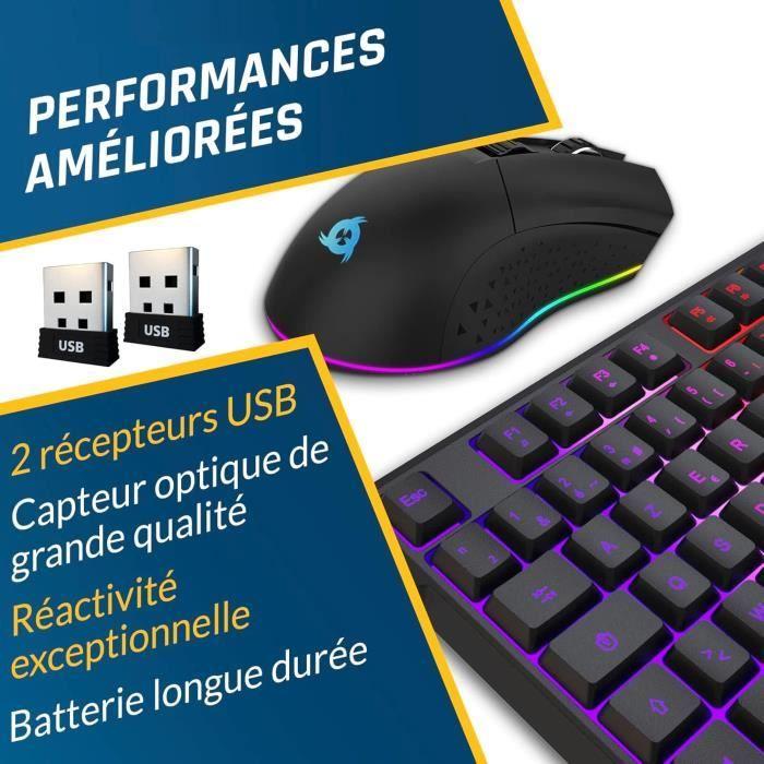 Pack Clavier Souris Gamer sans Fil - KLIM - Blaze &amp; Chroma - 2 Dongles USB - RGB - AZERTY