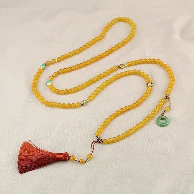 Doğal Taş Namaz Kolyesi Kadın Budist Buda Meditasyon Yeşil Kristal Kolye Uzun Püsküllü Choker Hediye