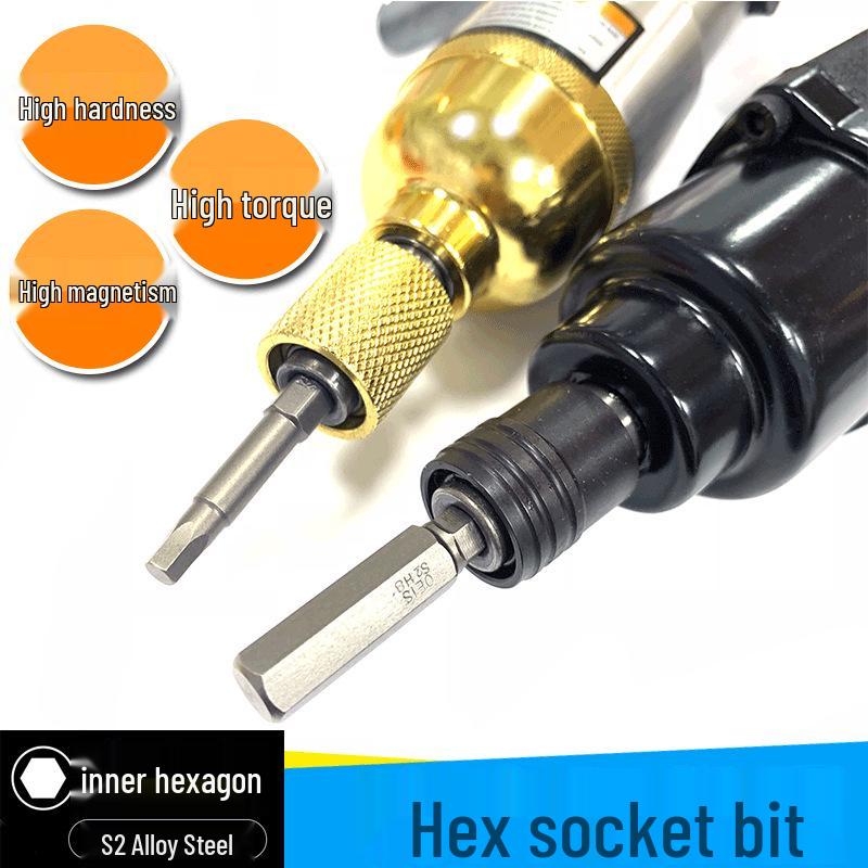 S2 Alloy Steel Extended Hex Socket Bit for Electric & Pneumatic Screwdrivers, High Hardness Square Head.