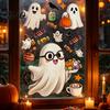 Spooky Theme Party Supplies Halloween Static Window Clings, Glass Stickers with Ghost Cat Bat Shop Displays Patterns, Reusable Holiday Decals