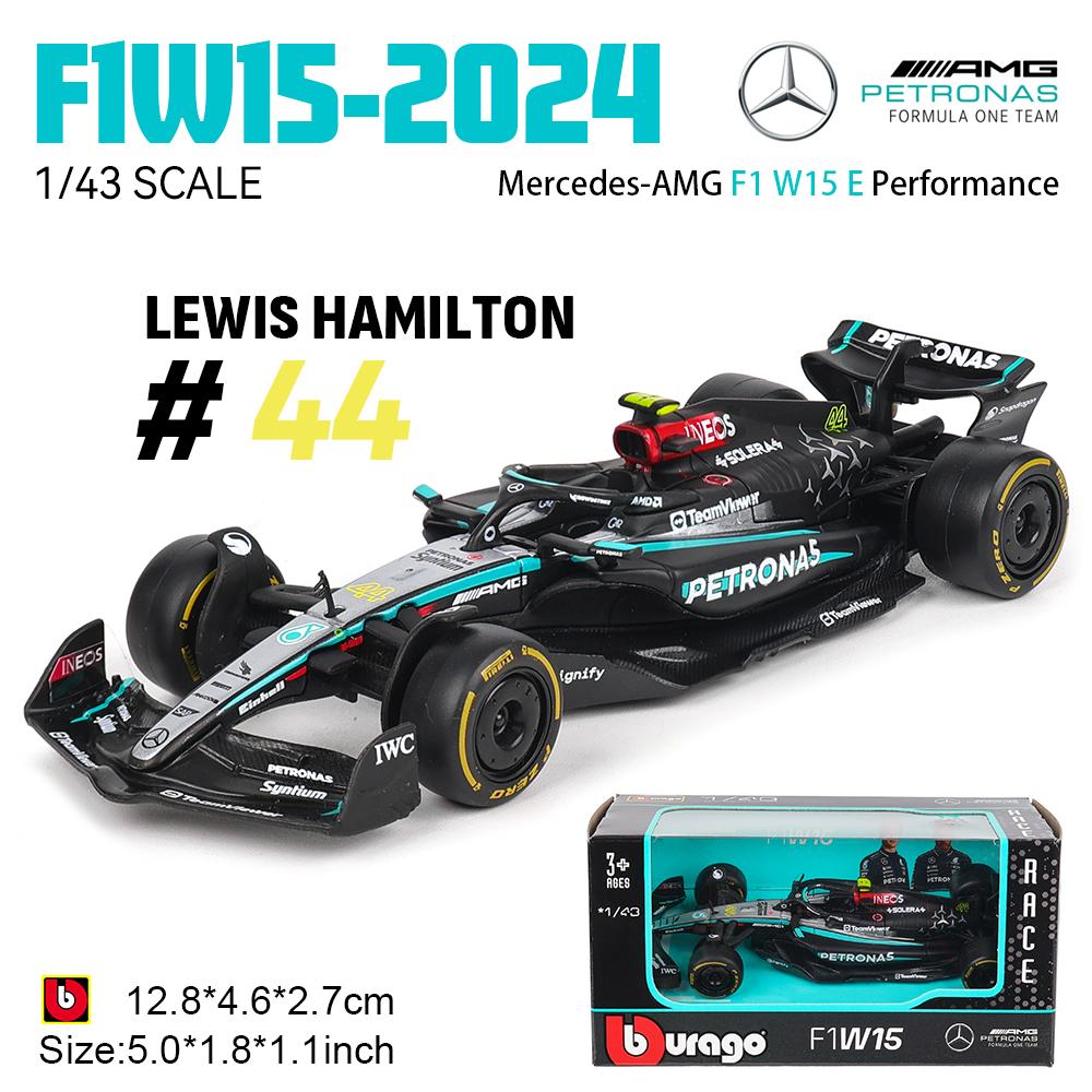 Bburago 1:43 Mercedes-AMG Petronas F1 Equipo W15 2024 # 44 Hamilton # 63 George Russell coche de aleación modelo fundido a presi