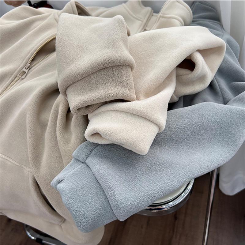 Double-sided Fleece Thermal Stand-up Neck Zipper Sweater Jacket Women's Autumn and Winter Fleece Loose Small Fleece Cardigan