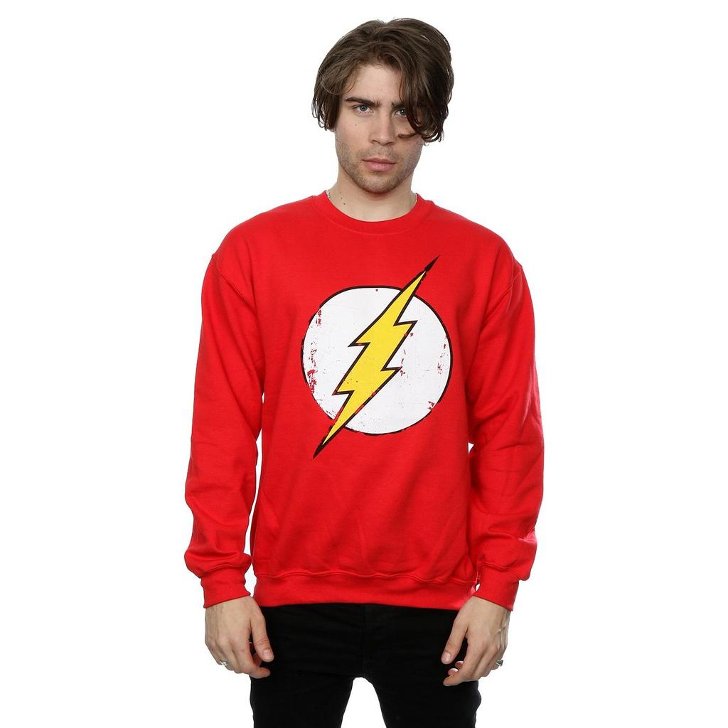 DC Comics Mens Flash Distressed Logo Sweatshirt