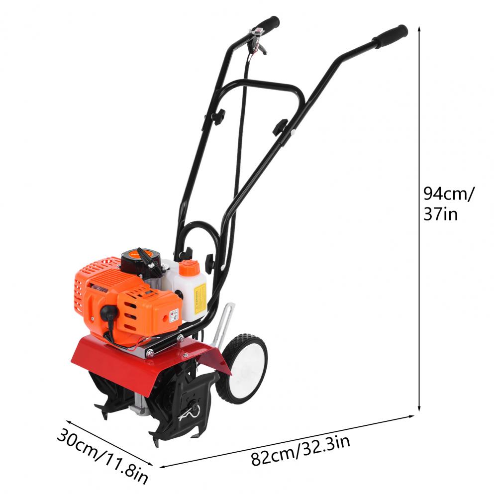 52cc Petrol Cultivator 2 Stroke 9000RPM 1.2L Fuel Tank 6-inch Working Depth 7.9-inch Tilling Width Digging 3HP/1.65kW Tiller
