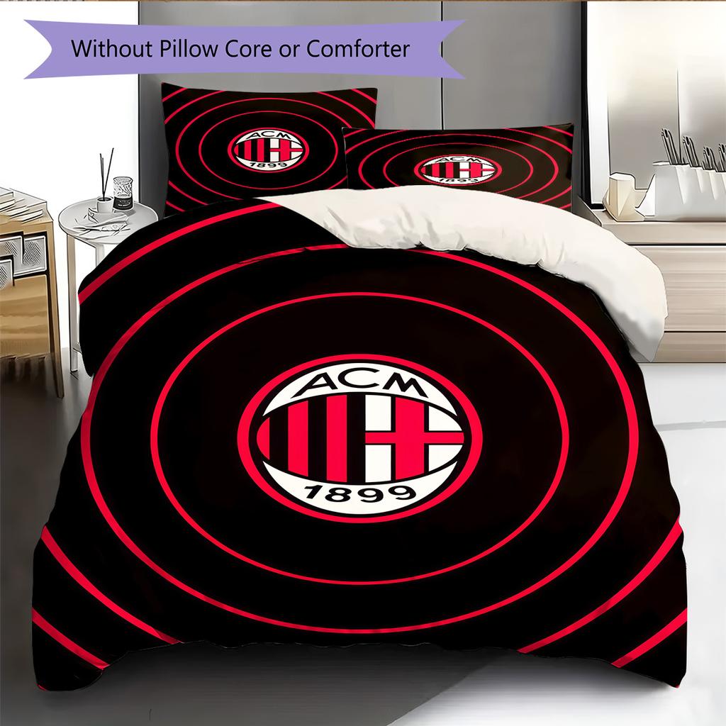 AC Milan logo Pattern Bedding Quilt Set Quilt Cover Pillowcase Home Decoration Birthday Gift (1 * duvet cover + 2 * pillowcase, without core)