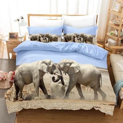 3D Elephant Bedding Set Queen Full Duvet Cover Sets Design Elephant Bedspread Black Wildlife Soft 2/3pcs Microfiber Quilt Cover