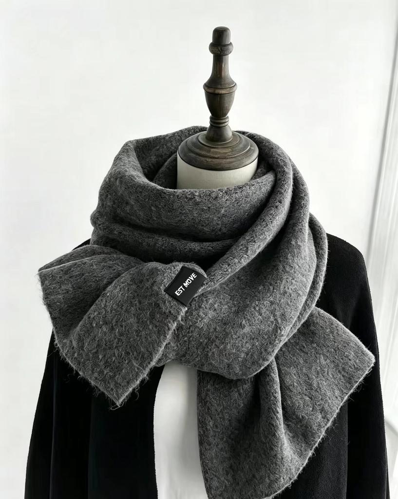 Solid Color Popular Soft Waxy Scarf Girls Winter Korean Dark Gray Couple Winter Thickened Warm Scarf Men and Women
