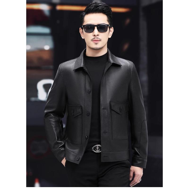 Весна и осень Новая кожаная куртка Мужская короткая кожаная куртка Модная повседневная кожаная куртка с лацканами Молодежная куртка M чёрный