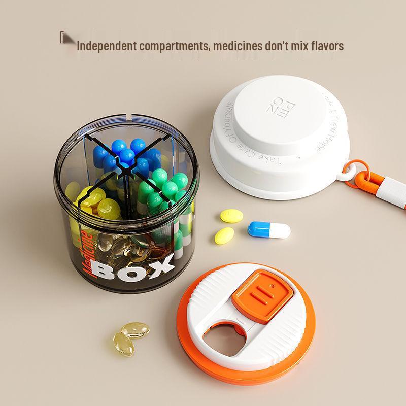 Compact Round Pill Box with Divided, Moisture-Proof Compartments