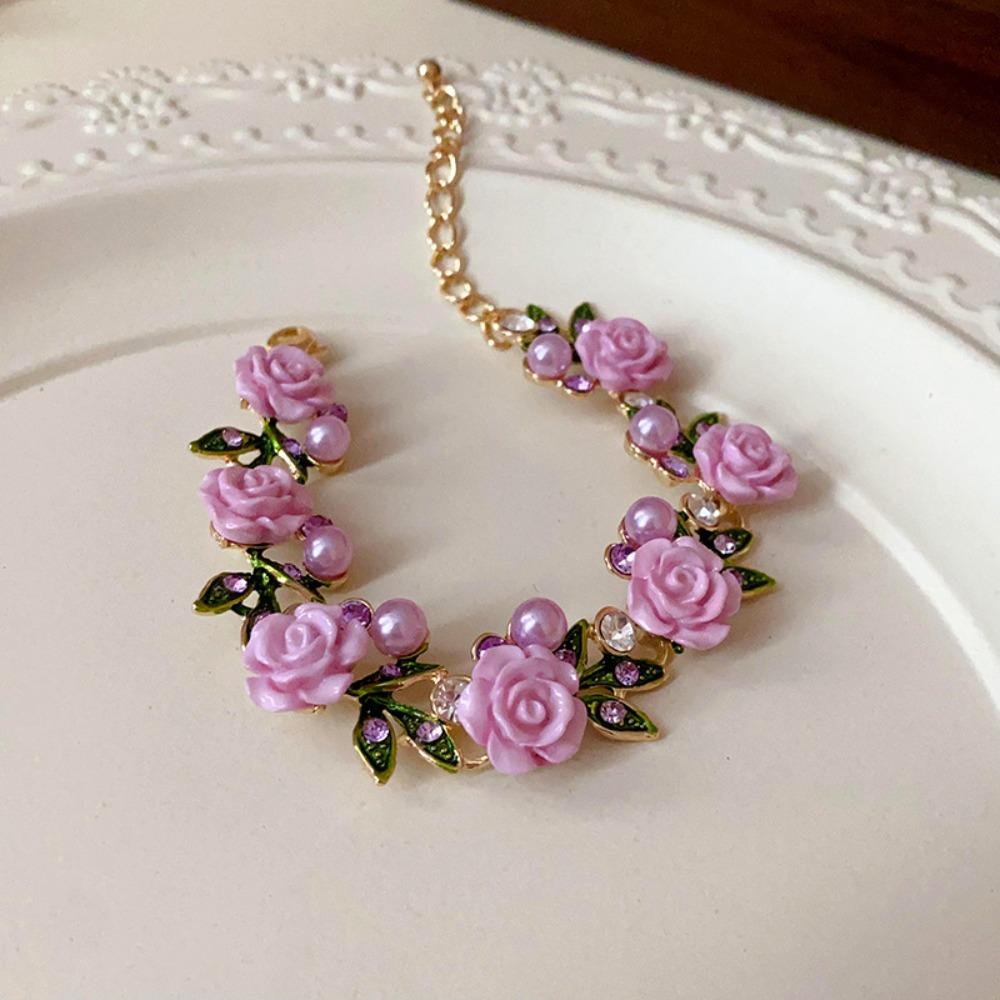 Pearl Rose Flower Necklace Rhinestone Women Jewelry Temperament Stud Earrings  Vacation