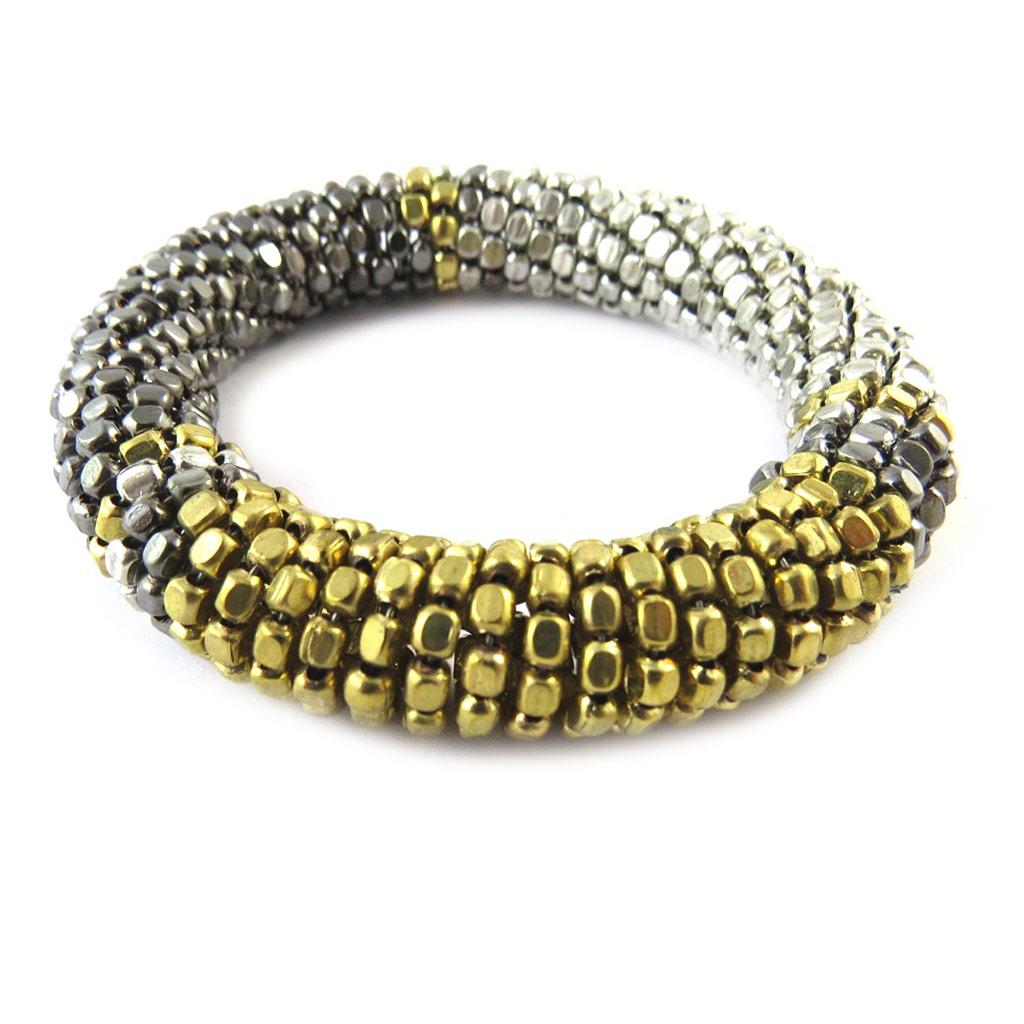 Les Trésors De Lily [N8088] - Fancy Tricolor 'Kilimanjaro' Bracelet (grey - Silver - Gold)