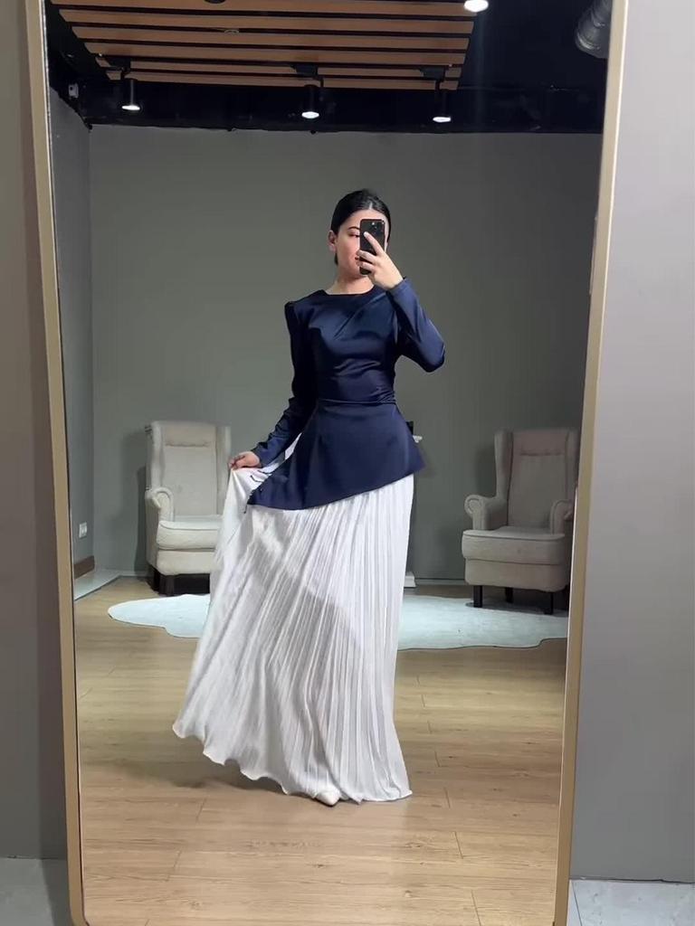 Elegant Women's Long-Sleeve Formal Dress with Waist-Cinching, Light Summer 2025 European & American Style