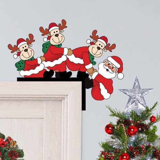 Holiday Door Frame Ornament Christmas Wooden Corner Decor with Snowman/Elk Designs, Seasonal Sticker Ornament, Decorative Topper for Home Decoration