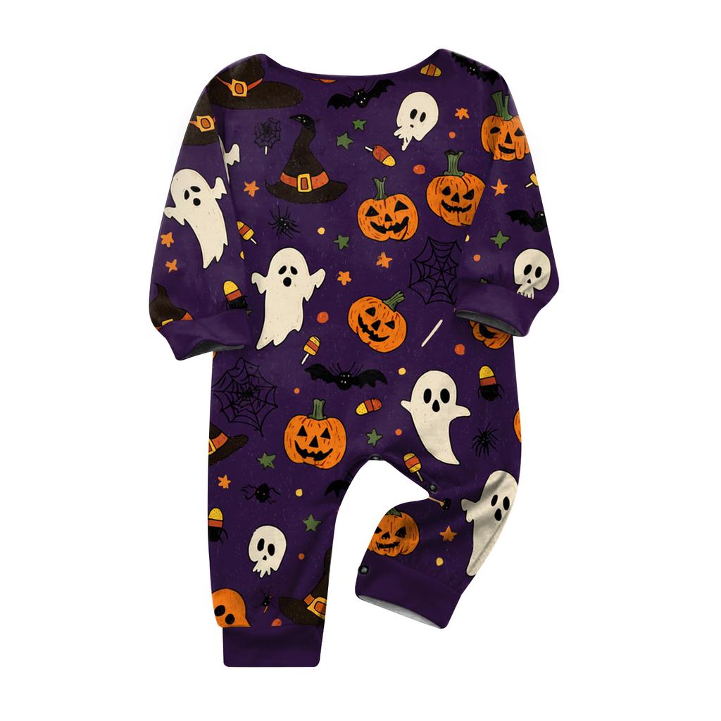 Family Matching Halloween Printed Pajama Set with Long Sleeve Top and Pants