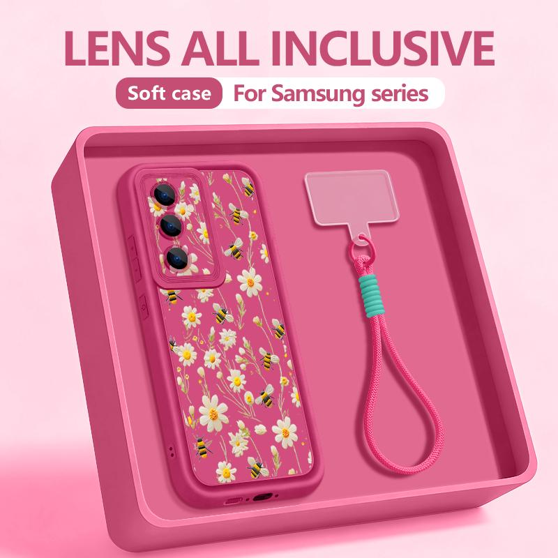 Wrist Lanyard Phone Case For Samsung Galaxy S26 S24 S25 Ultra S23 S25 FE A57 A17 A56 A16 A55 A54 A15 A25 Floral Print Back Cover