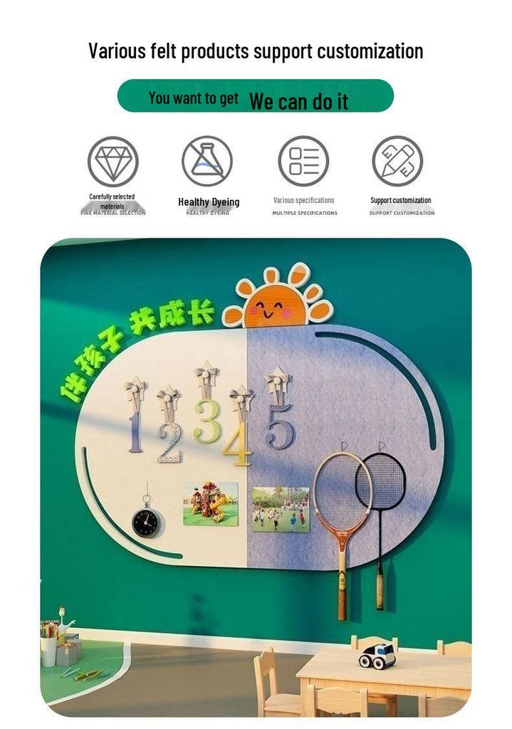 Classroom Felt Wall Stickers: Kindergarten Art and Theme Decoration, No Punch Needed