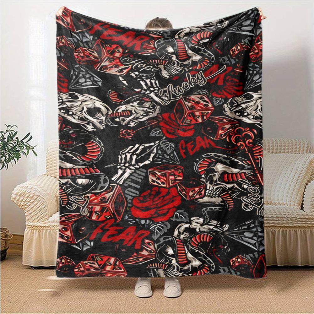 1pc Skull Fear Throw Blanket Soft Flannel, Cozy All Season Polyester Perfect for Home, Office