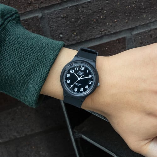 Citizen Q&Q Analog Solar Watch, 10 ATM Water Resistant, Urethane Strap, E04A-001VK, Women's, Black/Black