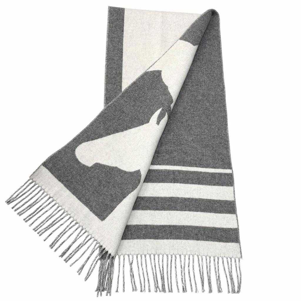Great HERMES Scarf love story With fringe gray cashmere Women Used