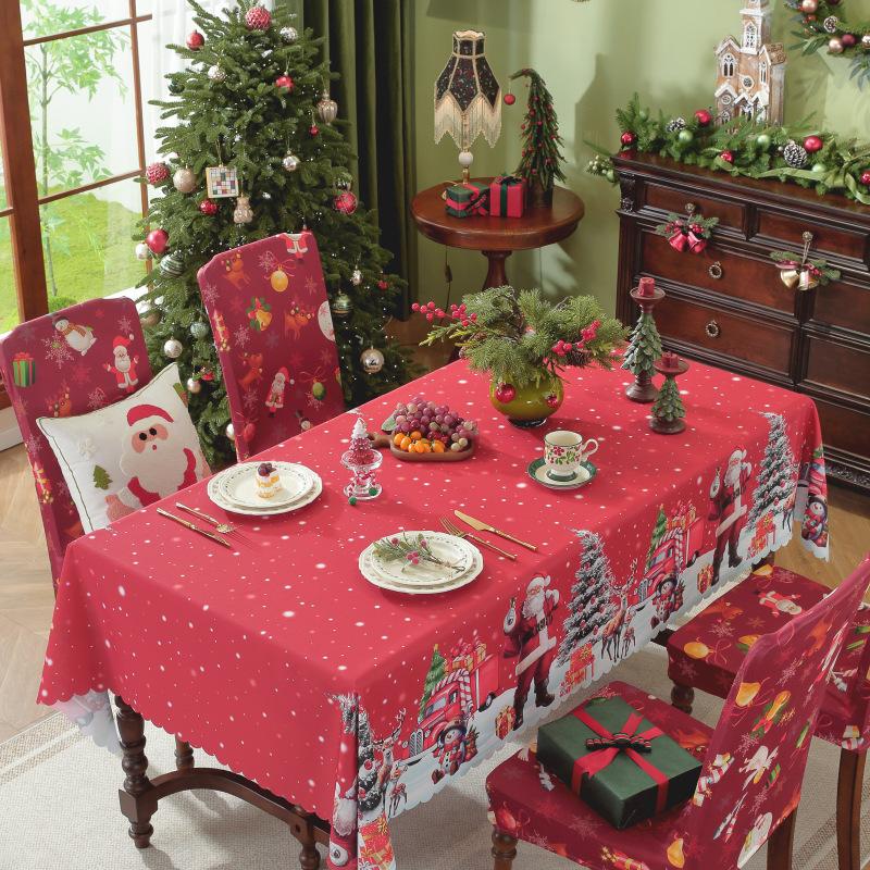 Weihnachtstischdecke Digitaldruck Wasserdicht Feiertags-Esstischdecke für Runde Schreibtischdeko
