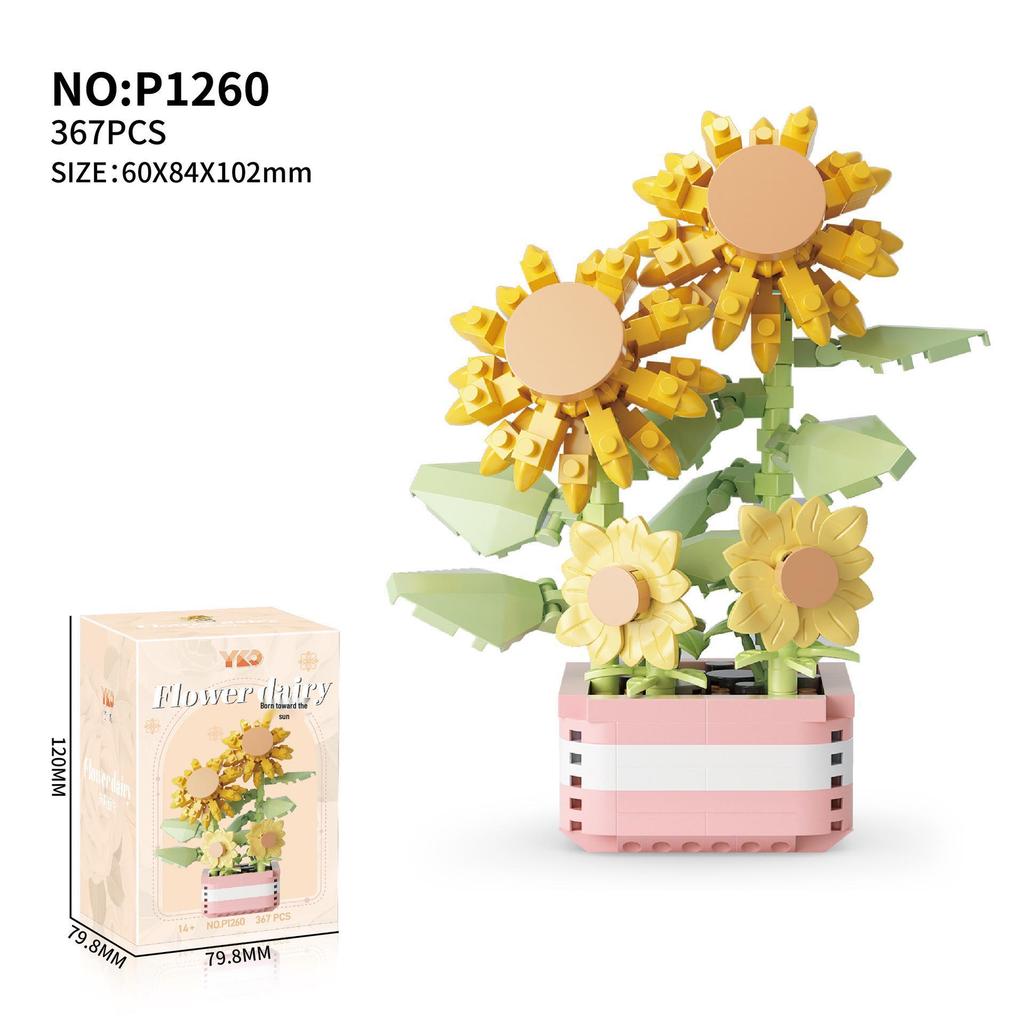 Lego-Compatible Micro Bricks Succulent Plant & Rose Bouquet Bonsai Girls' Assembly Toy Gift